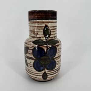 Mid Century Modern Vase Austria Blue Floral Terracotta Glaze Vintage‎ Bohemian